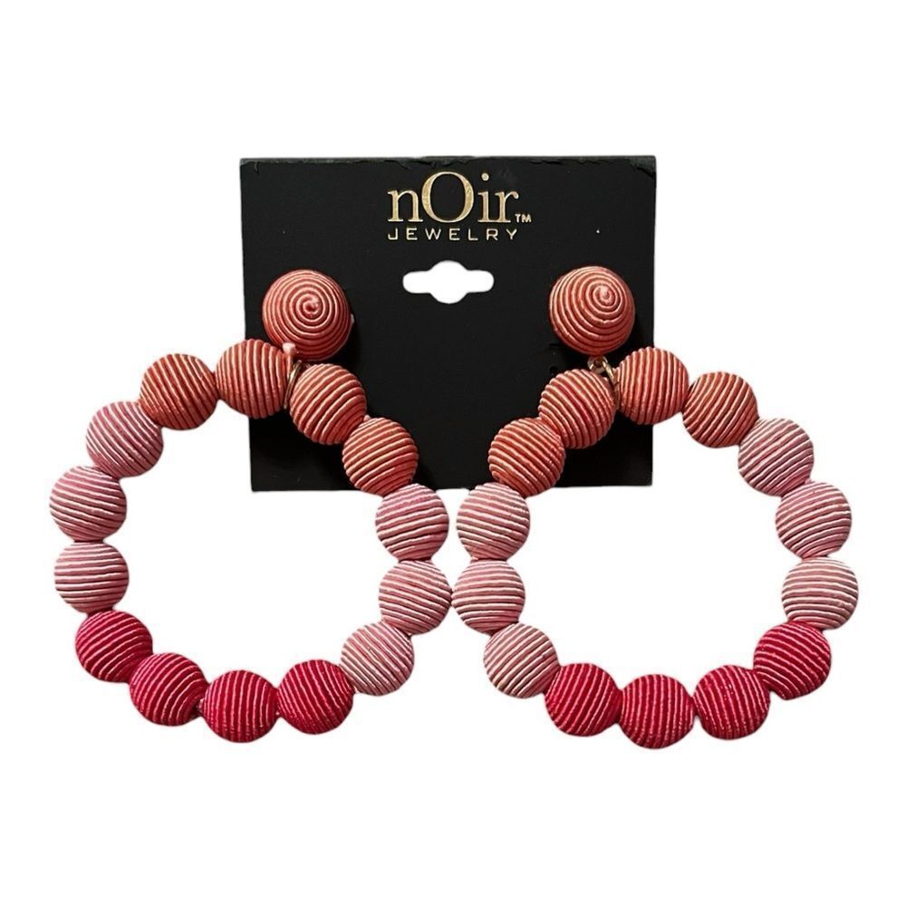 nOir Jewelry Pink and Red Wrapped Bead Hoop Dangle Earrings